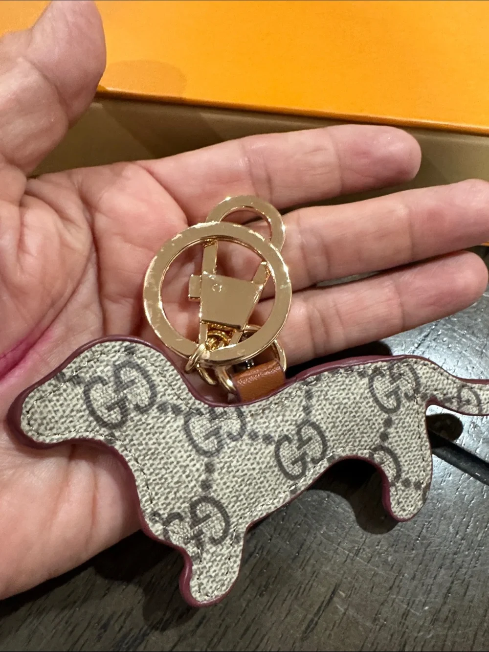 Brown & Beige Monogram Dachshund Keychain Charm